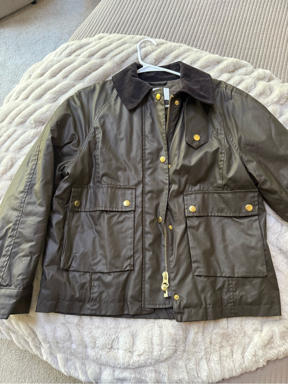 Women’s Brown Waxed Cotton Jacket with Corduroy Collar